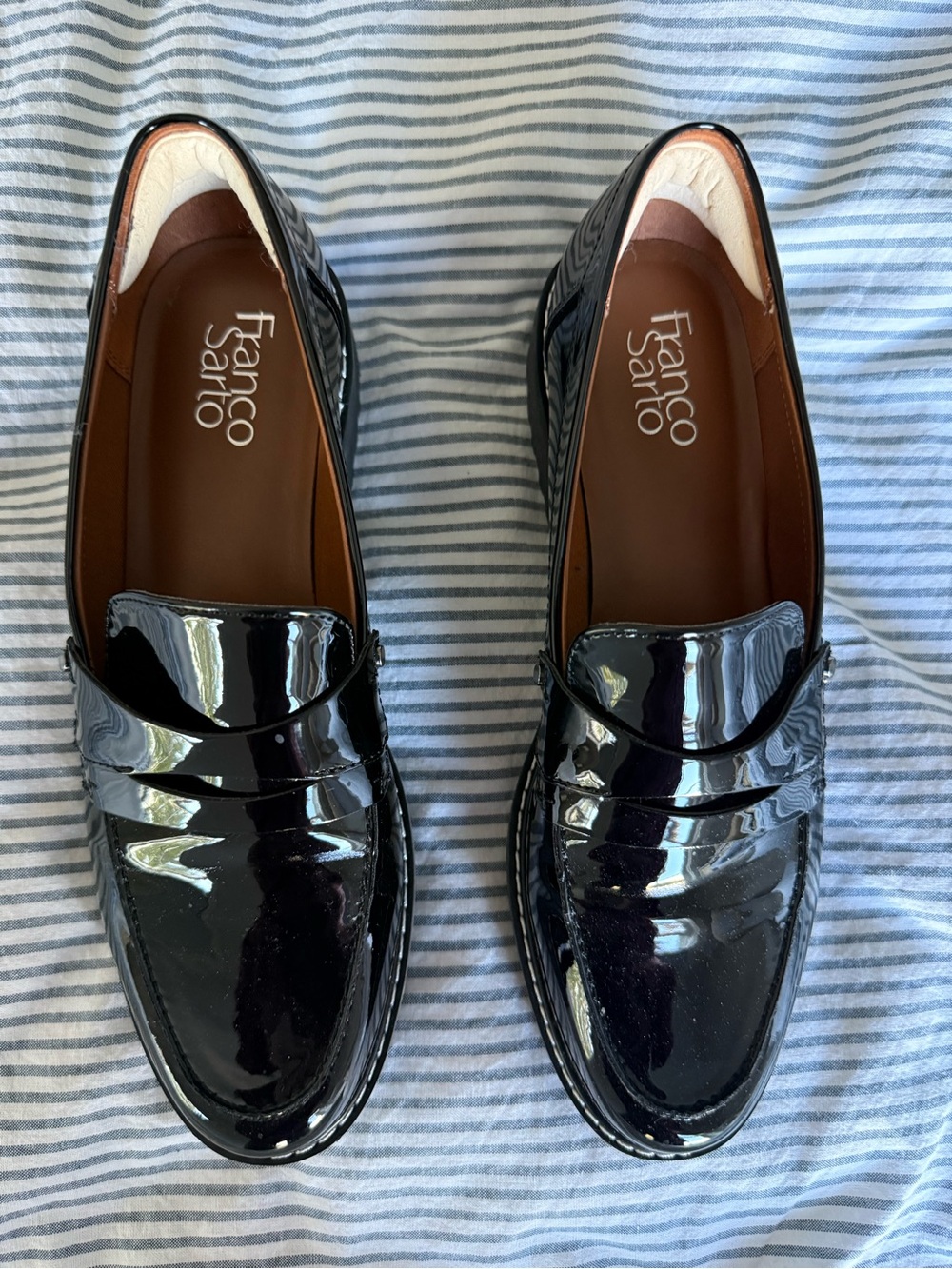 Franco Sarto Black Patent Penny Loafers